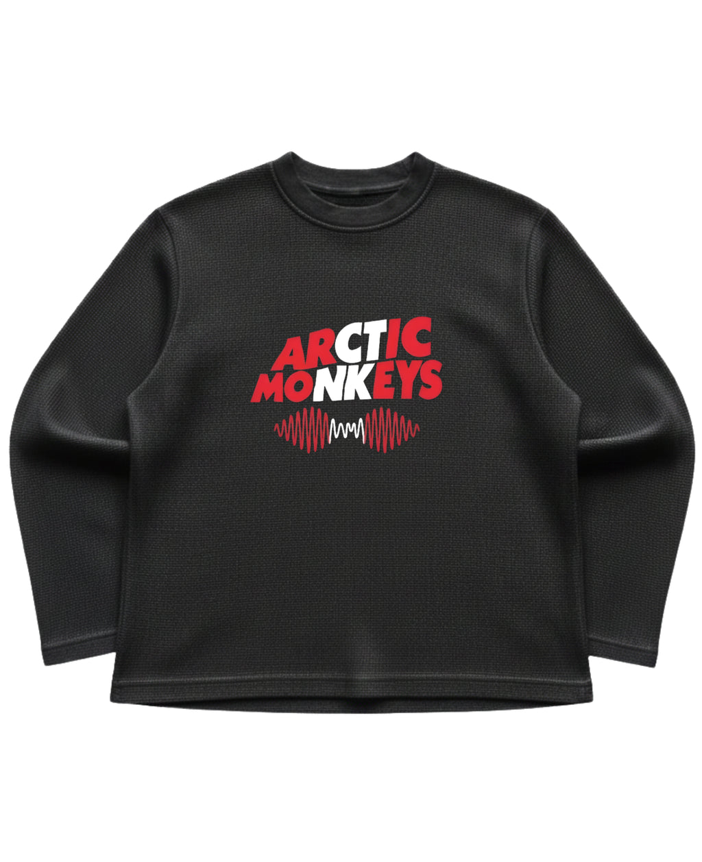 Black waffle knit oversized full-sleeve Front Design