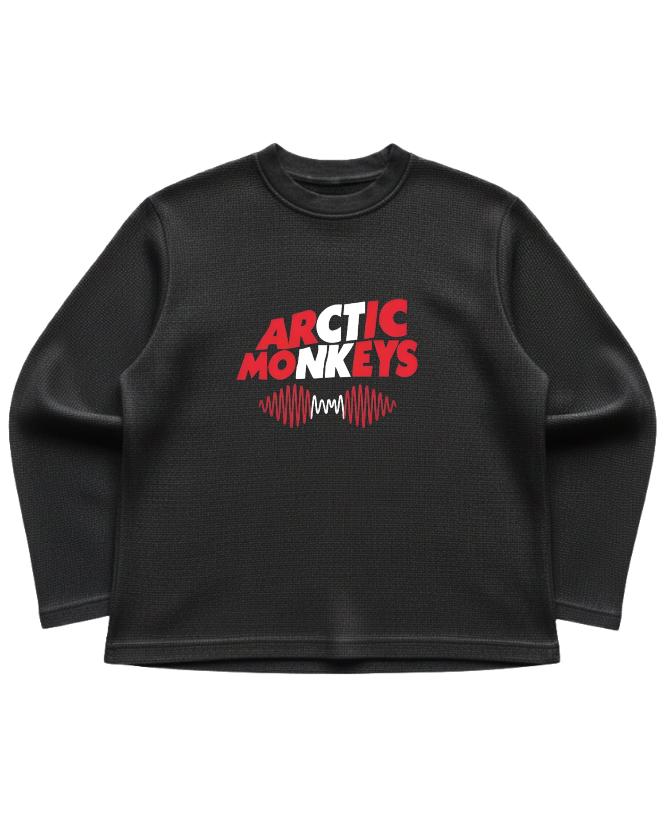 Black waffle knit oversized full-sleeve Front Design