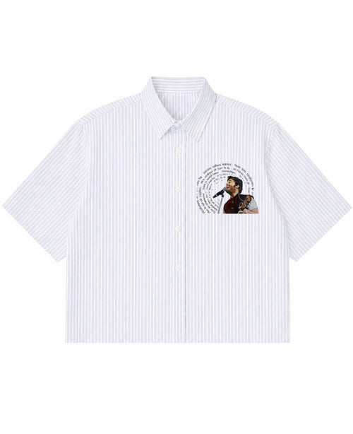 Blue Striped Oxford Boxy Shirt Front Design