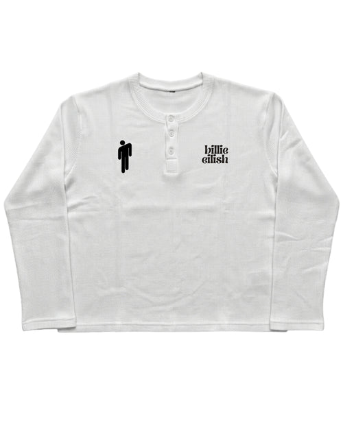 White Henley waffle knit Front Design