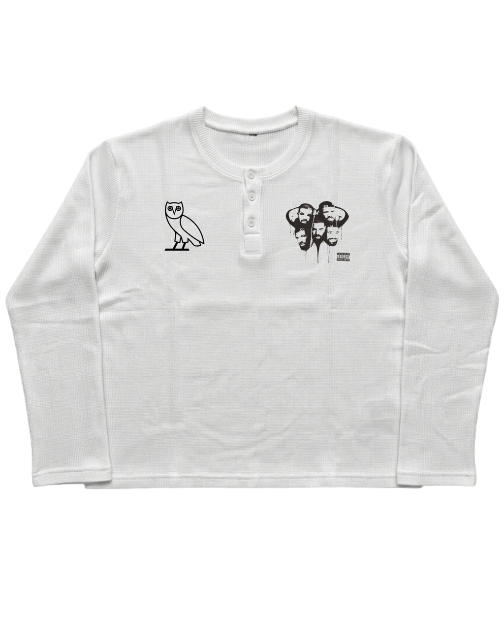 White Henley waffle knit Front Design