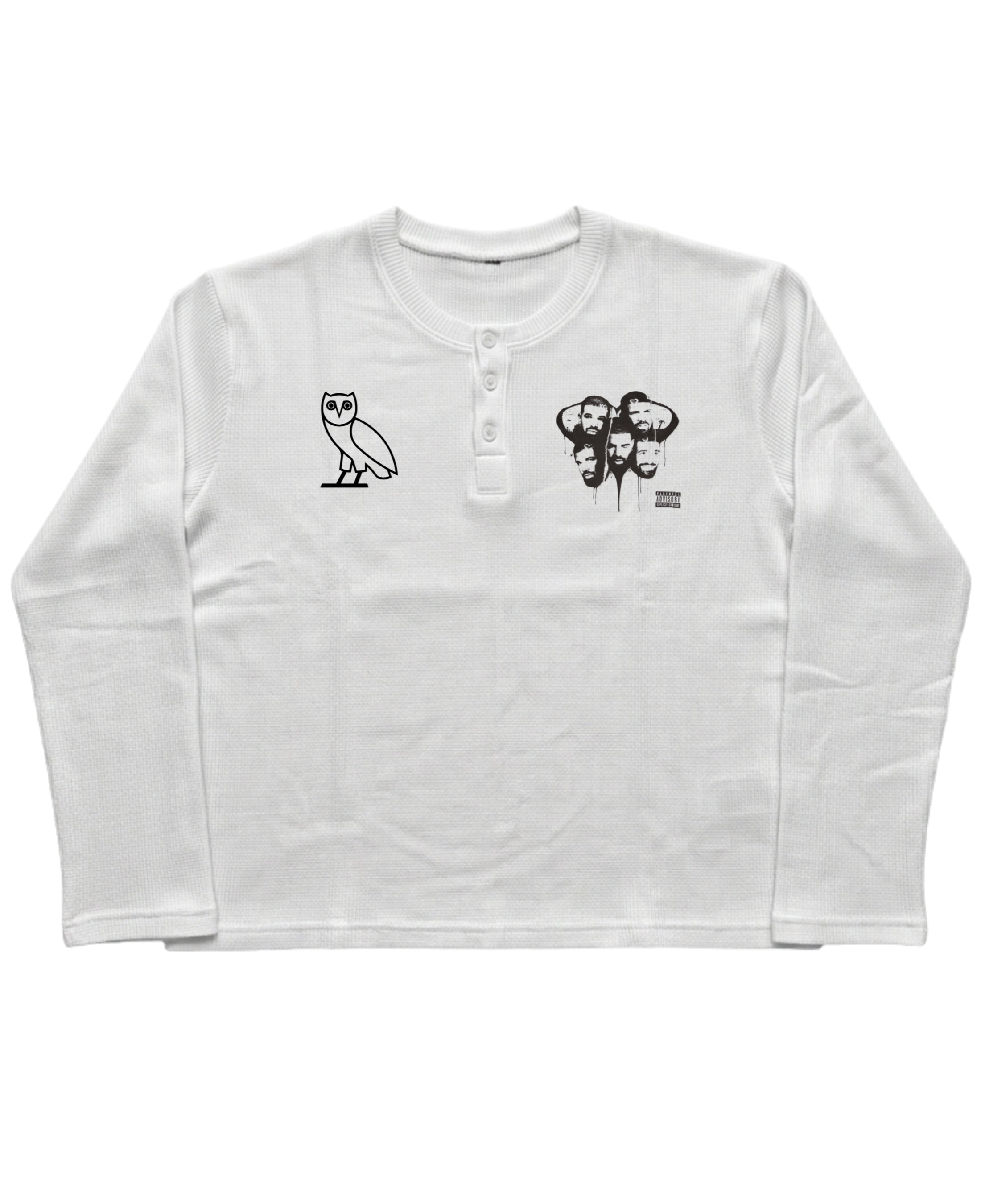 White Henley waffle knit Front Design