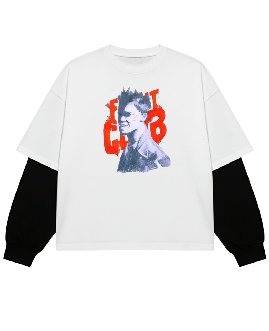White With Black Sleeve Oversized Tee Front Design