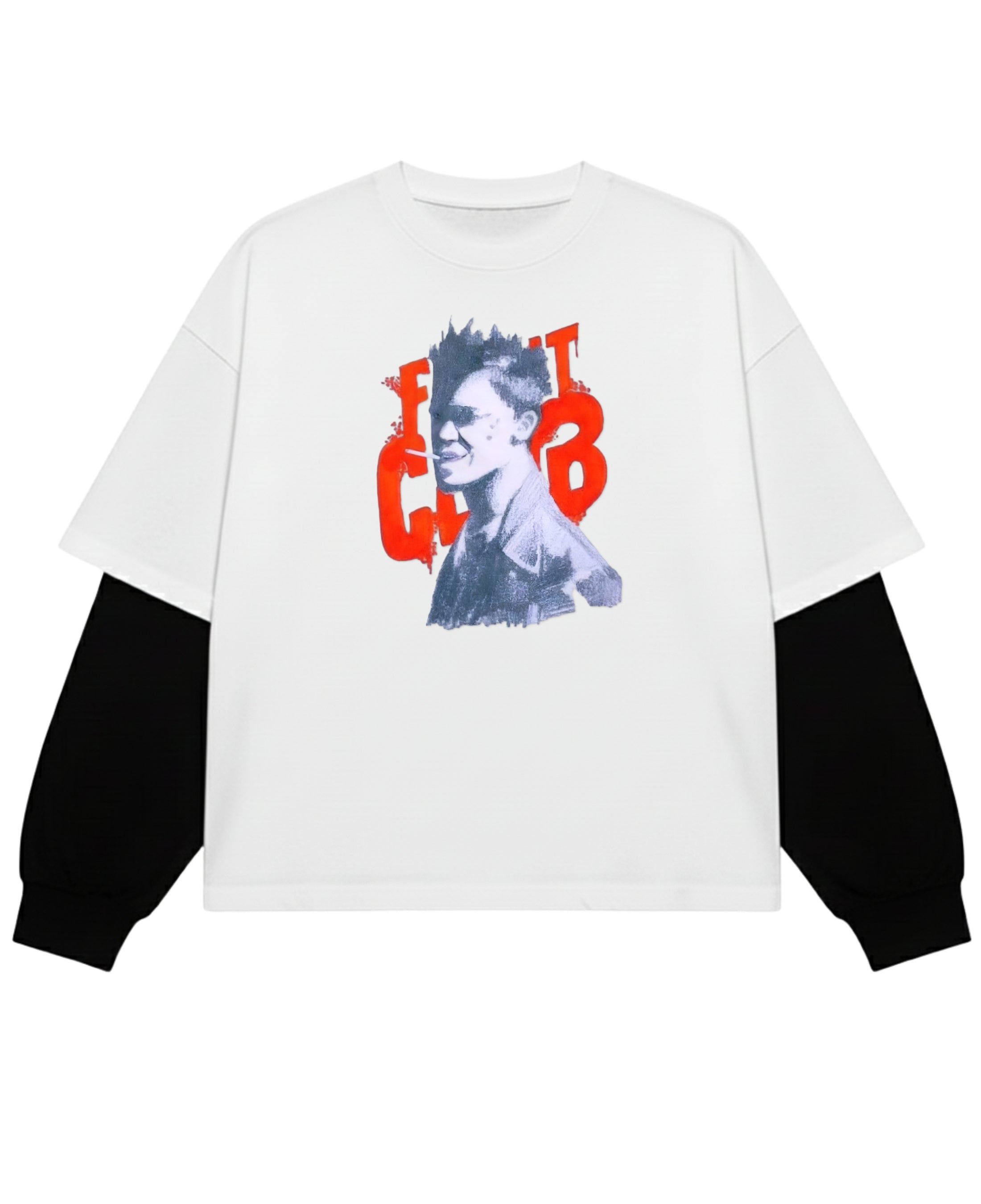 White With Black Sleeve Oversized Tee Front Design