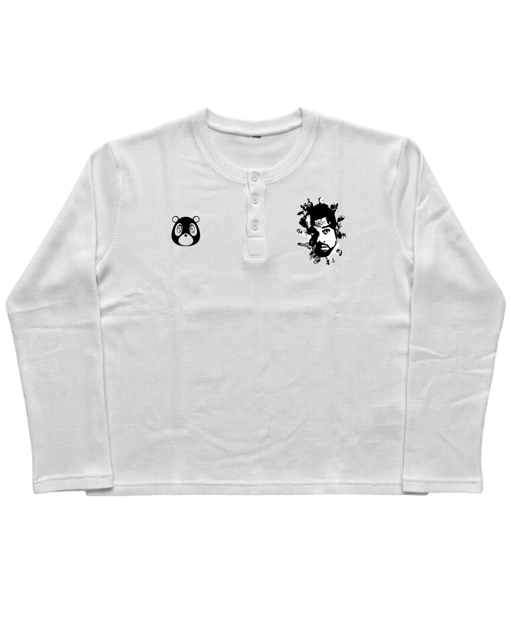 White Henley waffle knit Front Design