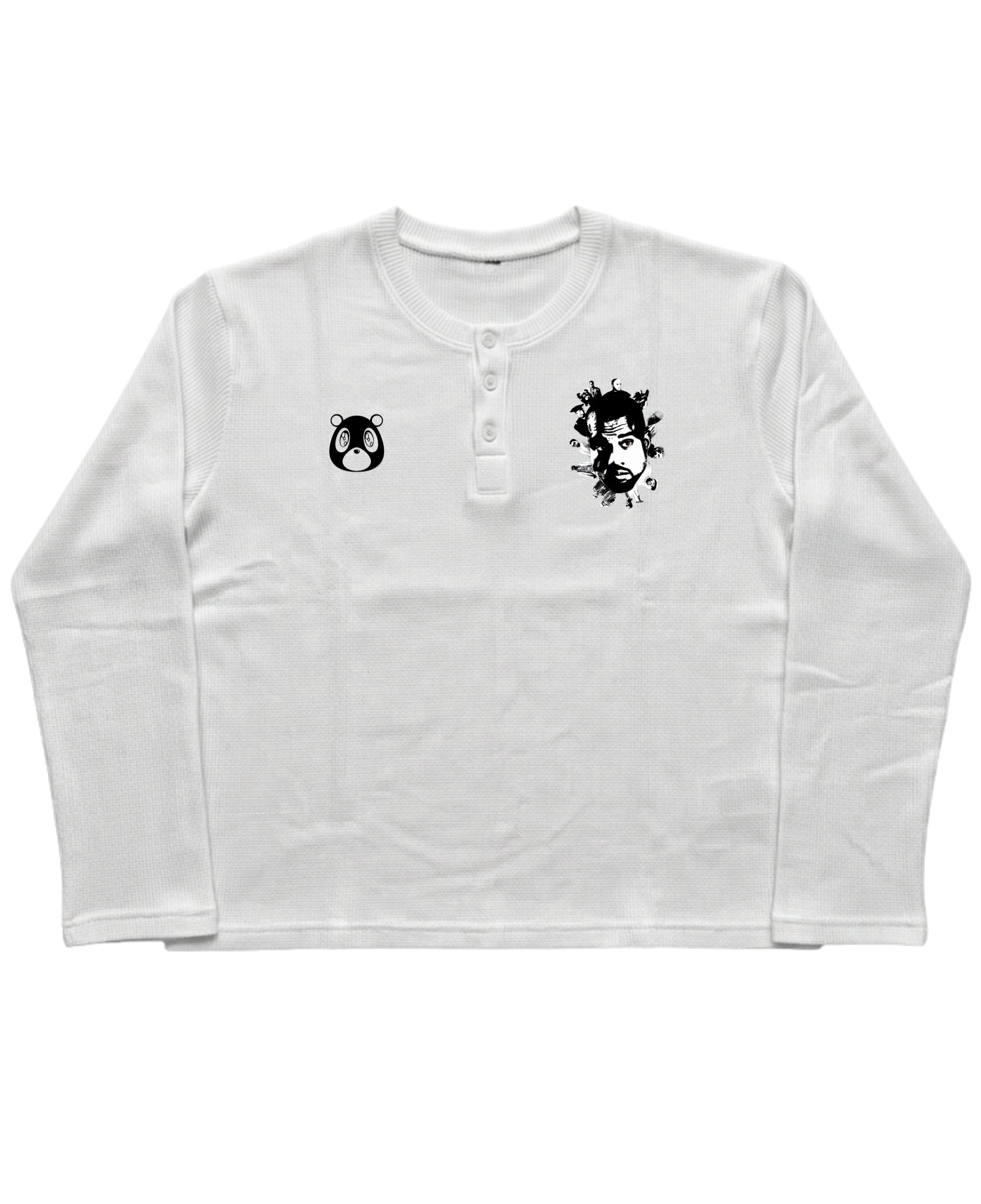 White Henley waffle knit Front Design