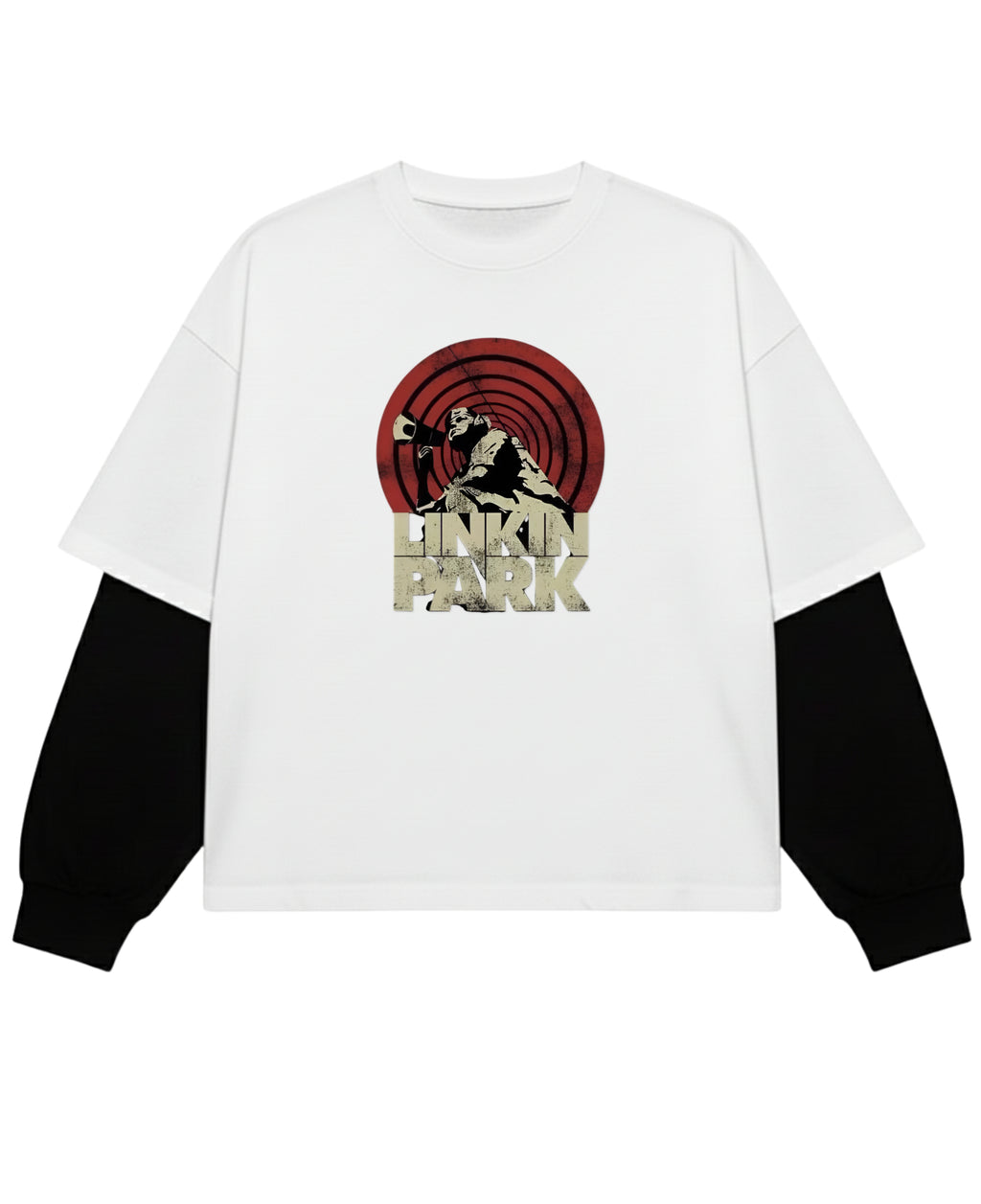 White With Black Sleeve Oversized Tee Front Design