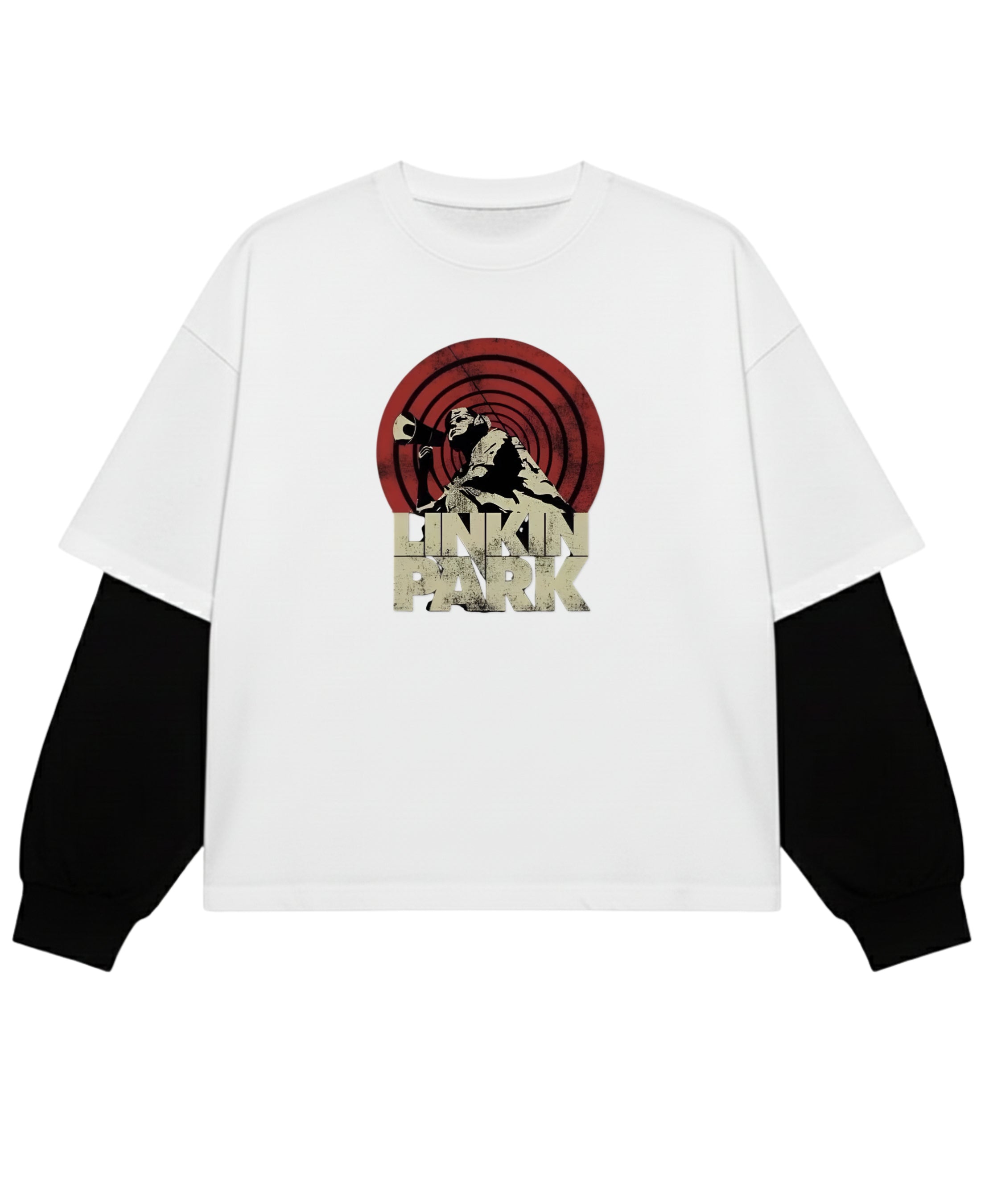White With Black Sleeve Oversized Tee Front Design