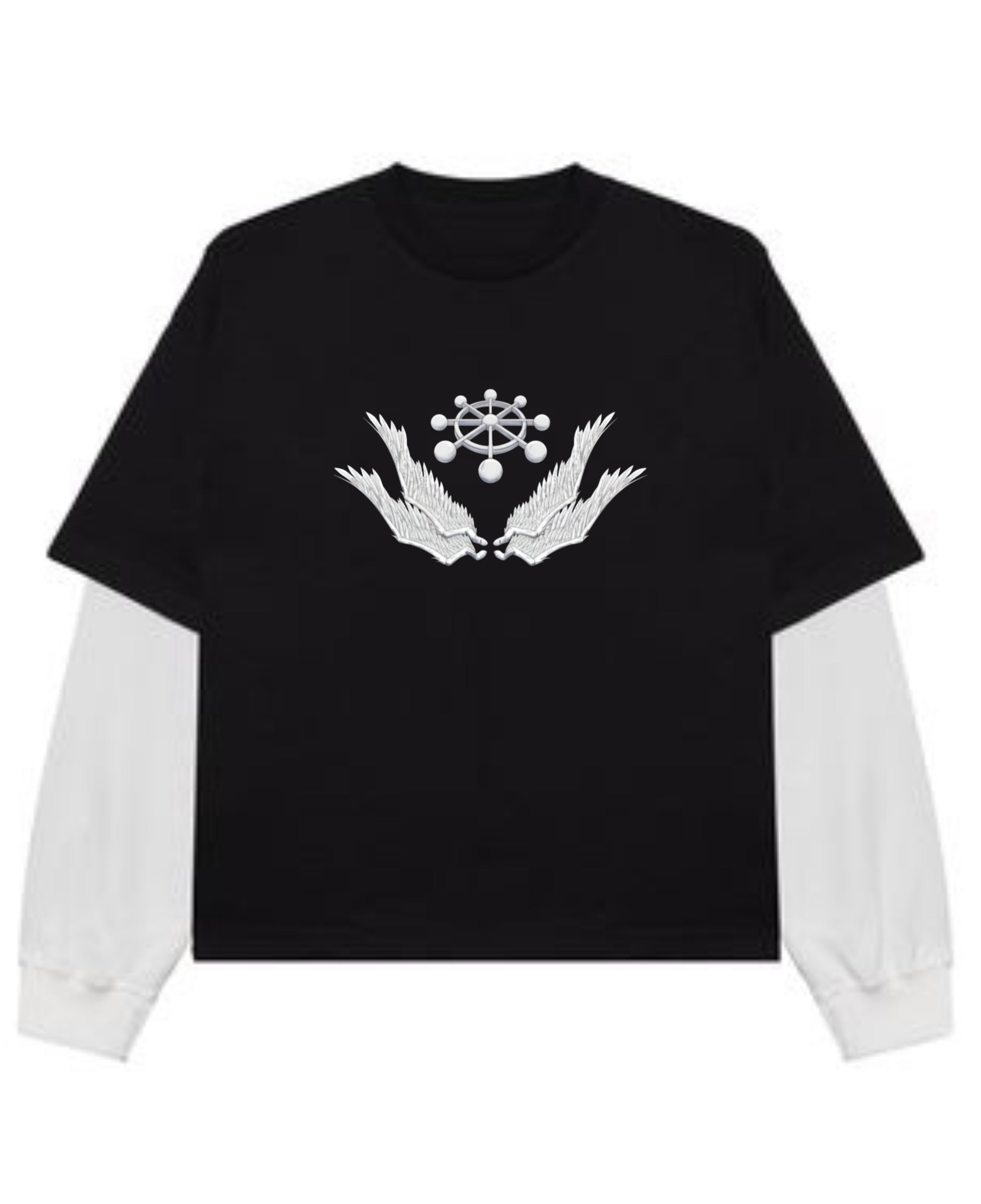 Black With White Sleeve Oversized Tee Front Design