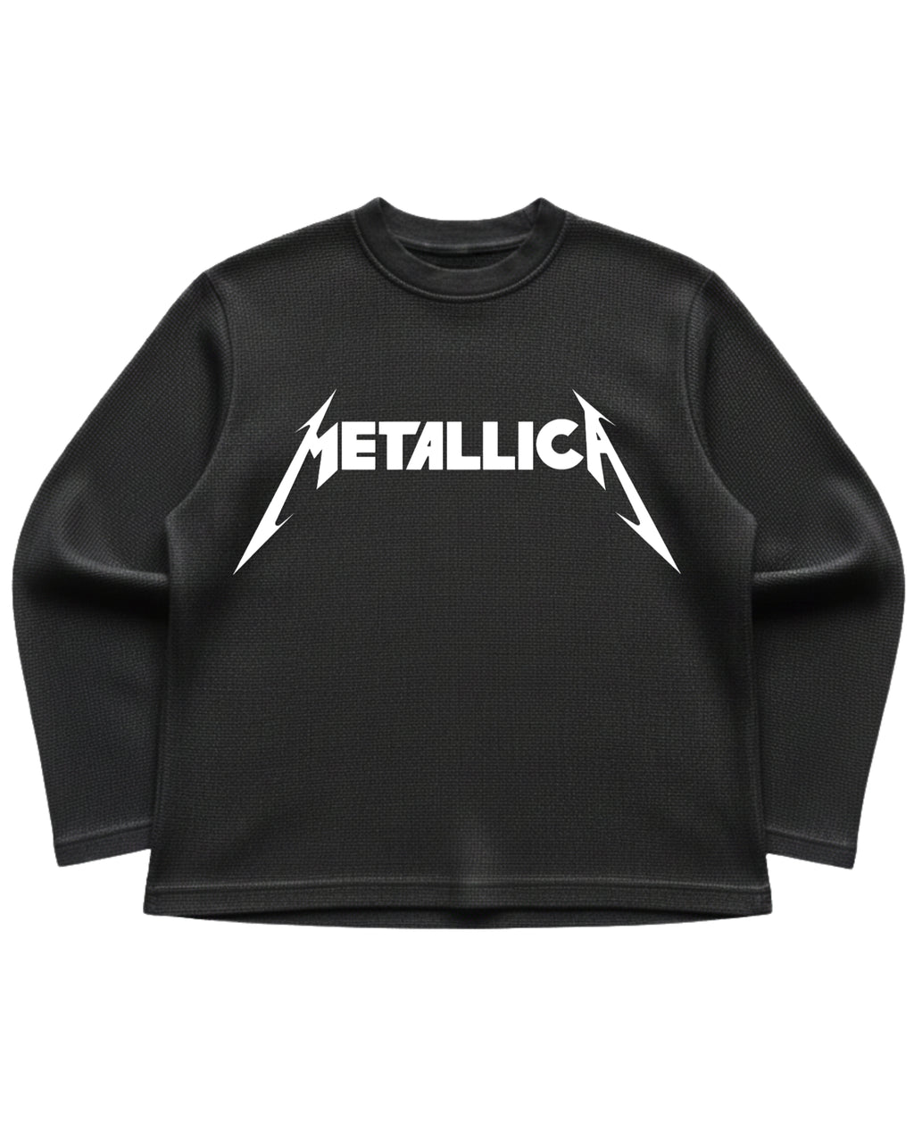 Black waffle knit oversized full-sleeve Front Design