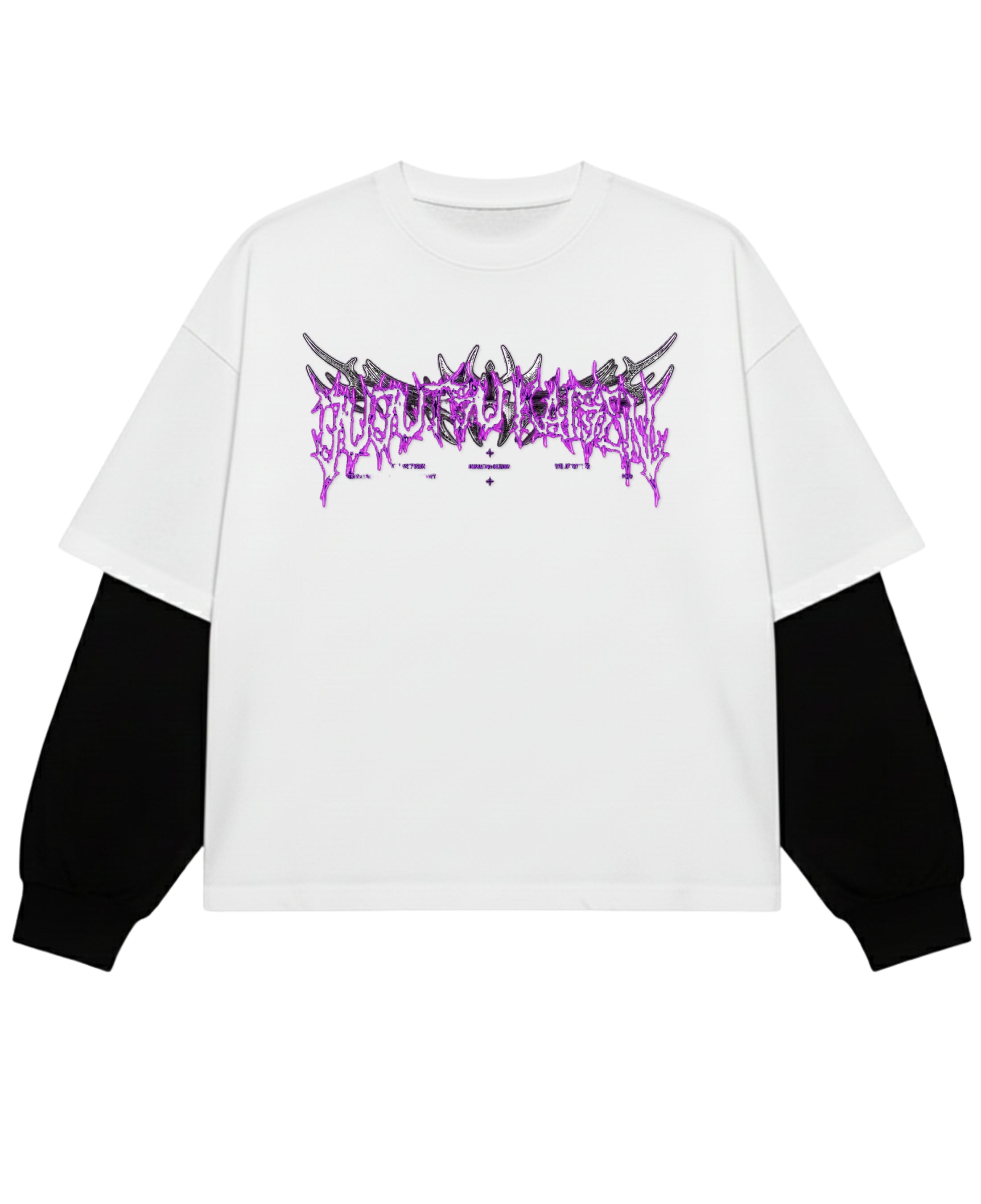 White With Black Sleeve Oversized Tee Front Design
