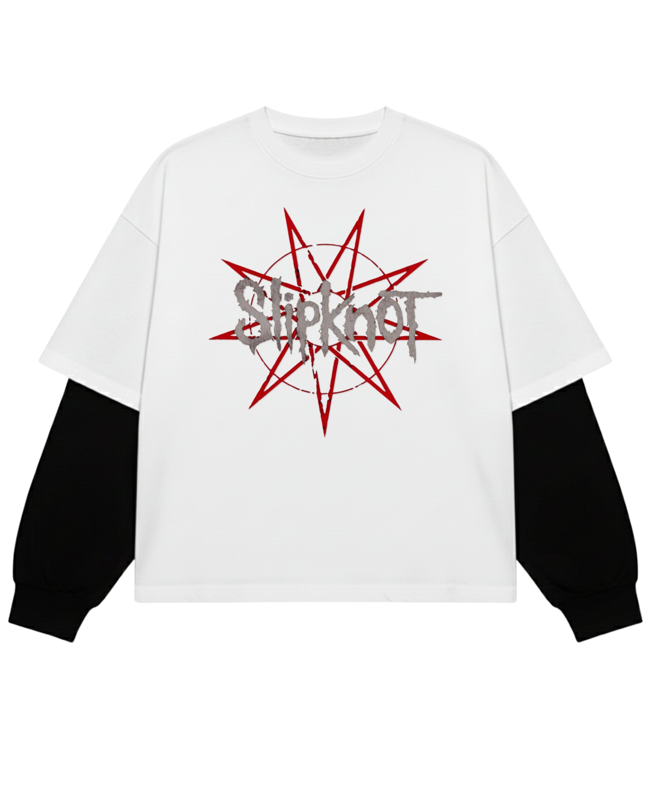 White With Black Sleeve Oversized Tee Front Design