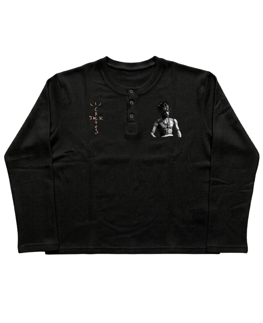 Black Henley waffle knit Front Design