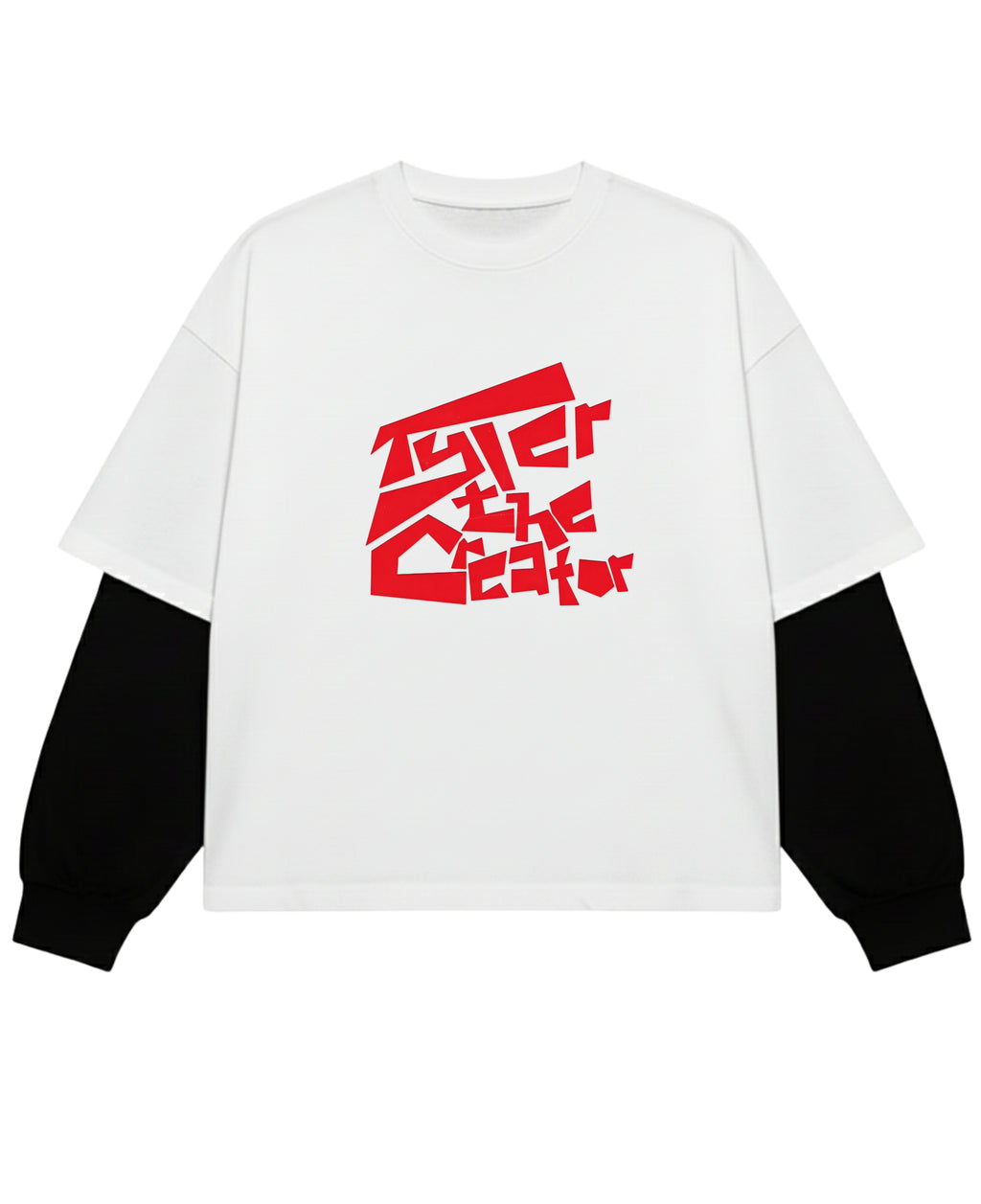 White With Black Sleeve Oversized Tee Front Design