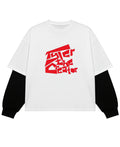 White With Black Sleeve Oversized Tee Front Design