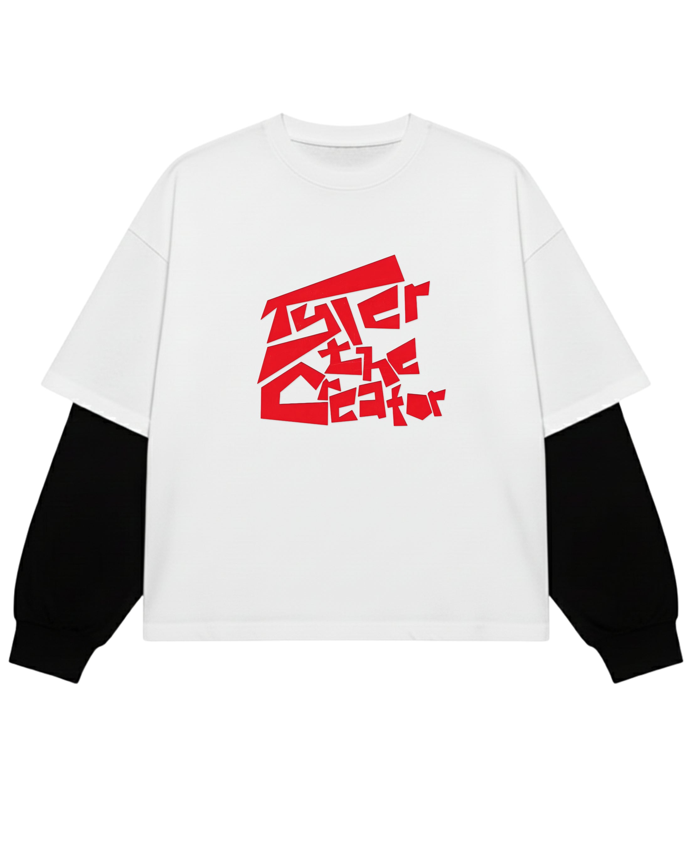 White With Black Sleeve Oversized Tee Front Design