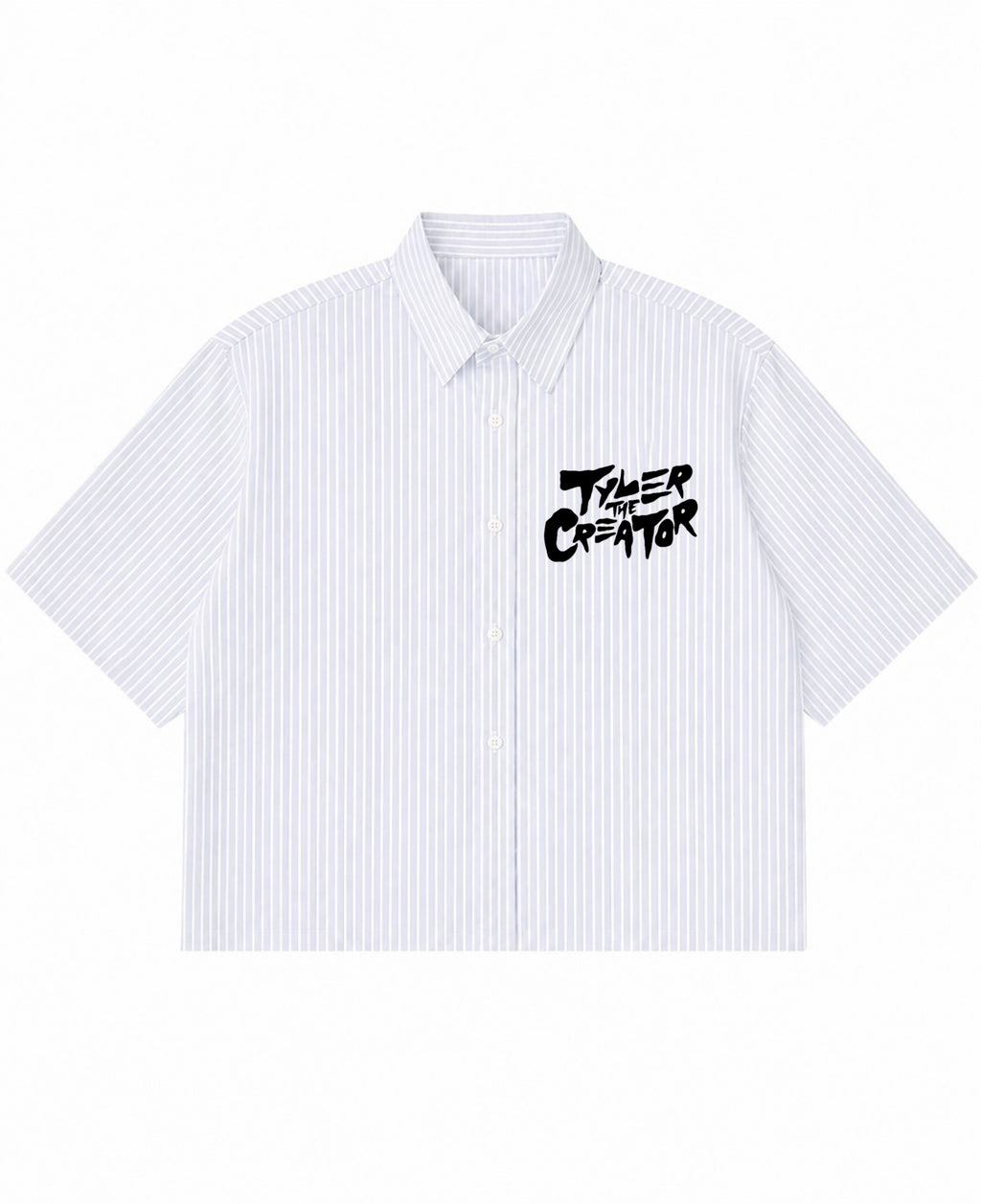 Blue Striped Oxford Boxy Shirt Front Design
