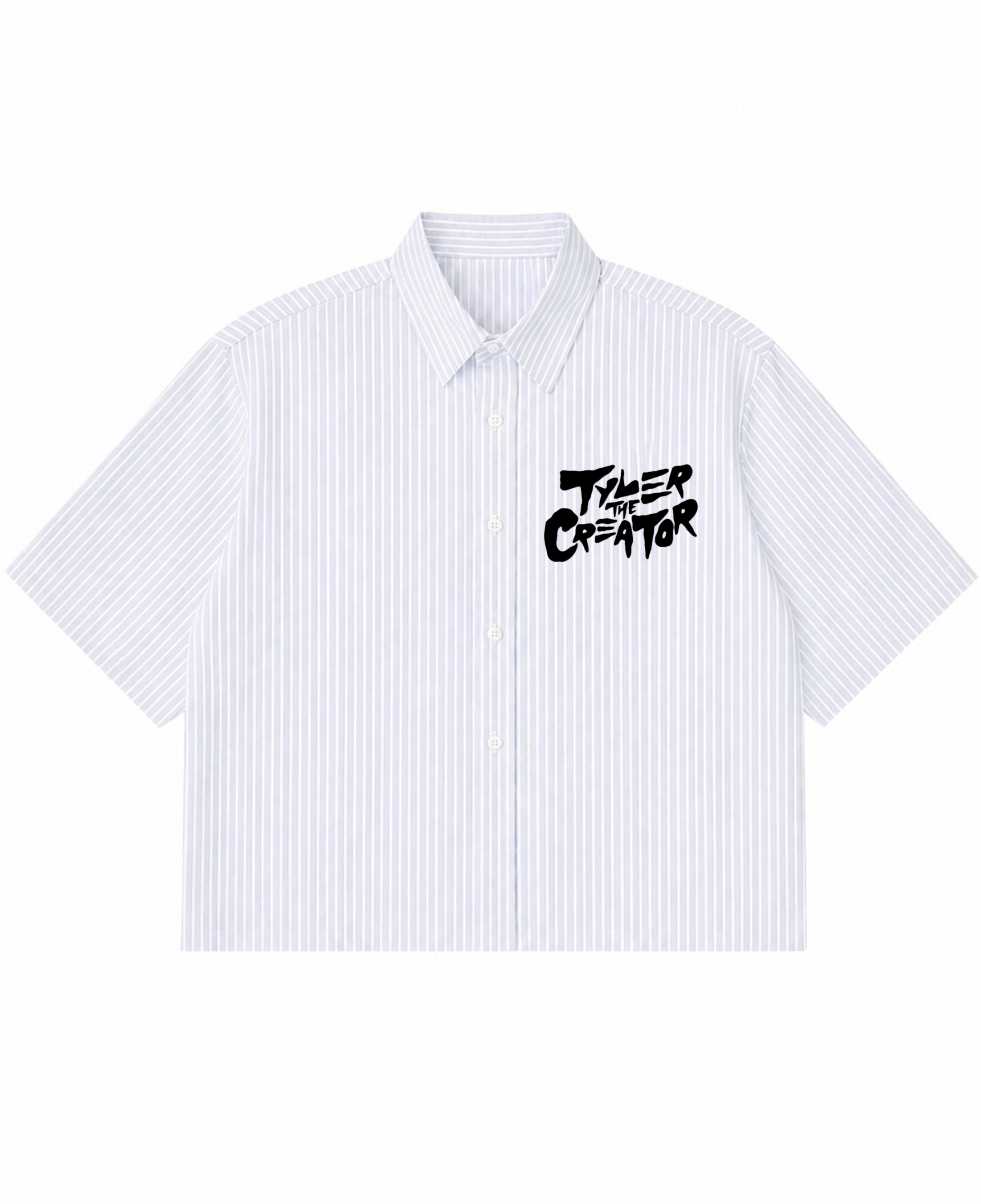 Blue Striped Oxford Boxy Shirt Front Design